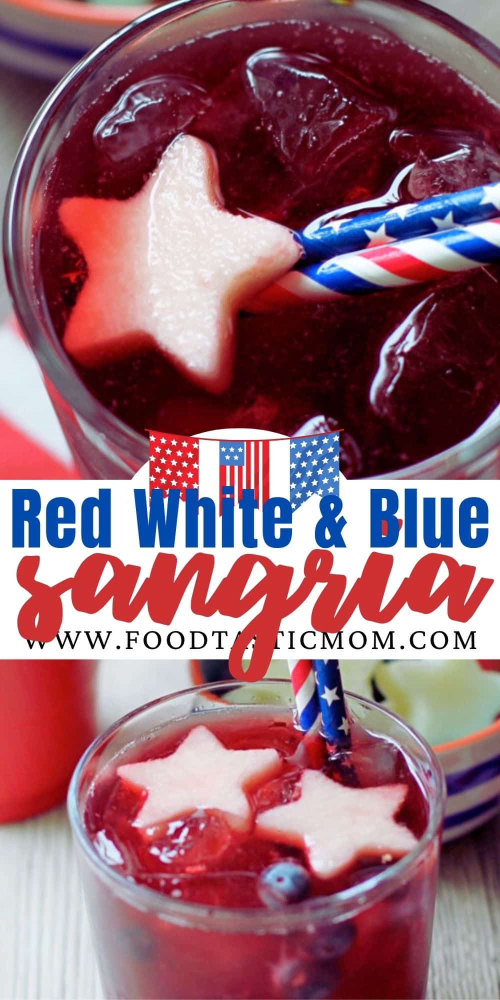 A delicious and celebratory sangria made with red wine and bourbon plus cherries, blueberries and jicama stars. via @foodtasticmom