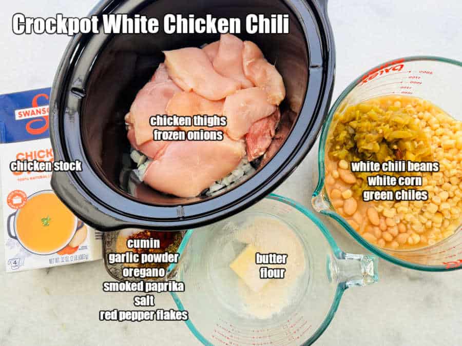 picture of ingredients needed to make crockpot white chicken chili