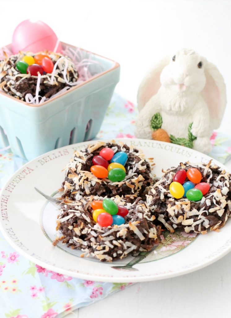 Dark Chocolate Macaroon Nests with Starburst® Jellybeans - Foodtastic Mom