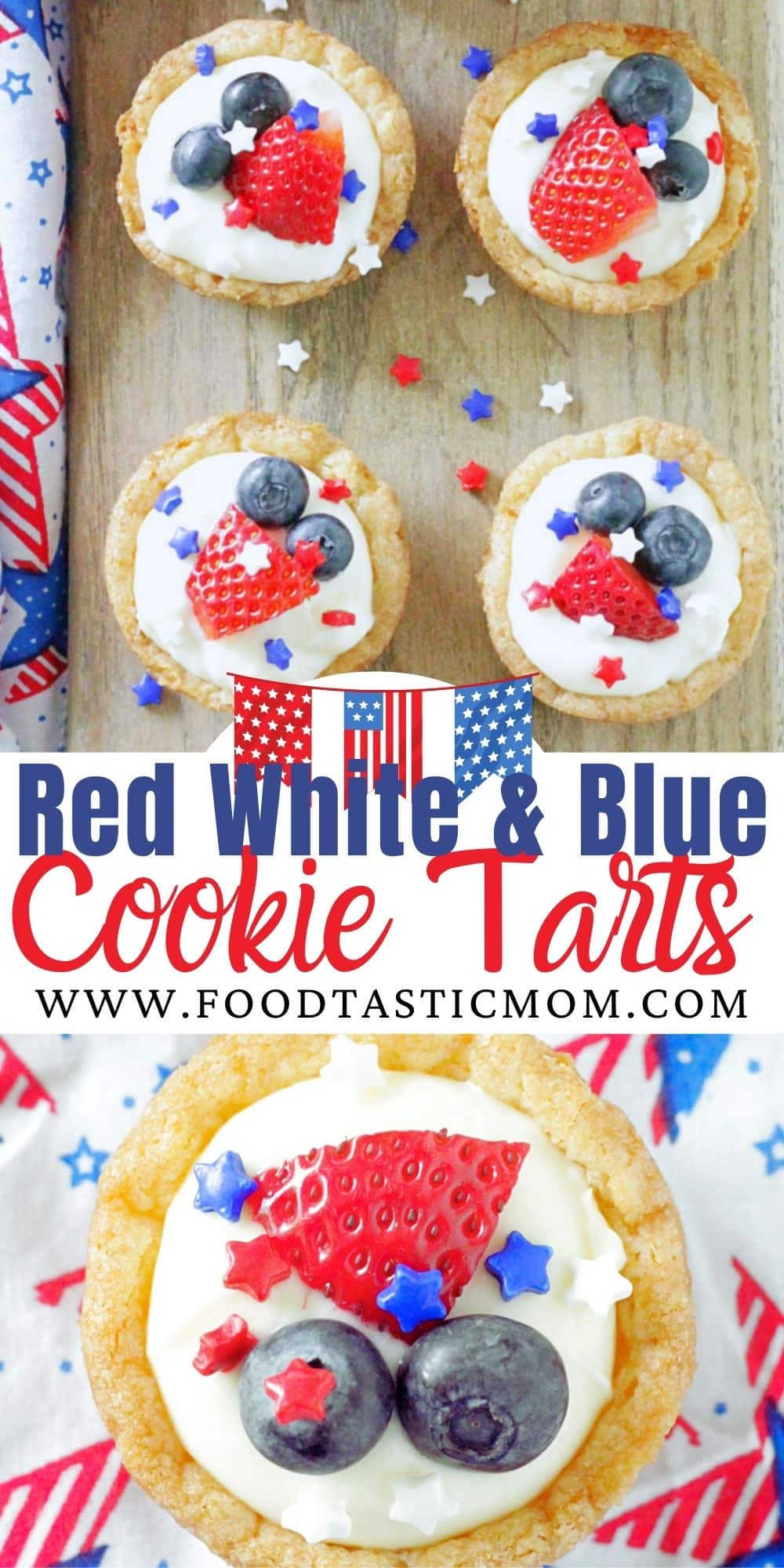 These red white and blue cookie tarts use store-bought cookie dough for an easy and patriotic dessert. via @foodtasticmom
