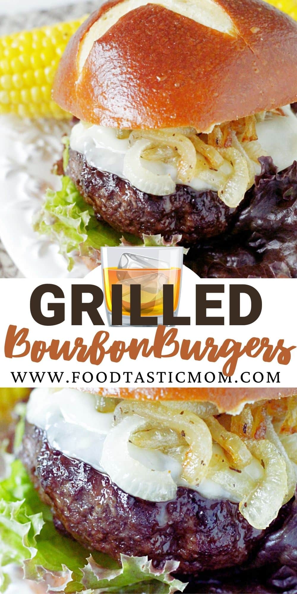 Deliciously seasoned and grilled beef burgers topped with bourbon caramelized onions and melted Provolone cheese. via @foodtasticmom