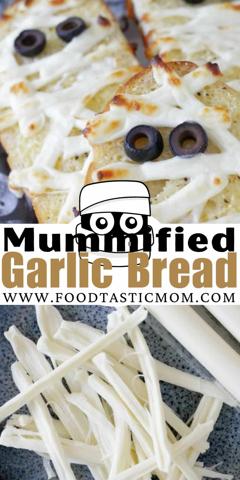 This Mummified Garlic Bread is a tasty and super simple way to dress up your dinner table for Halloween. via @foodtasticmom