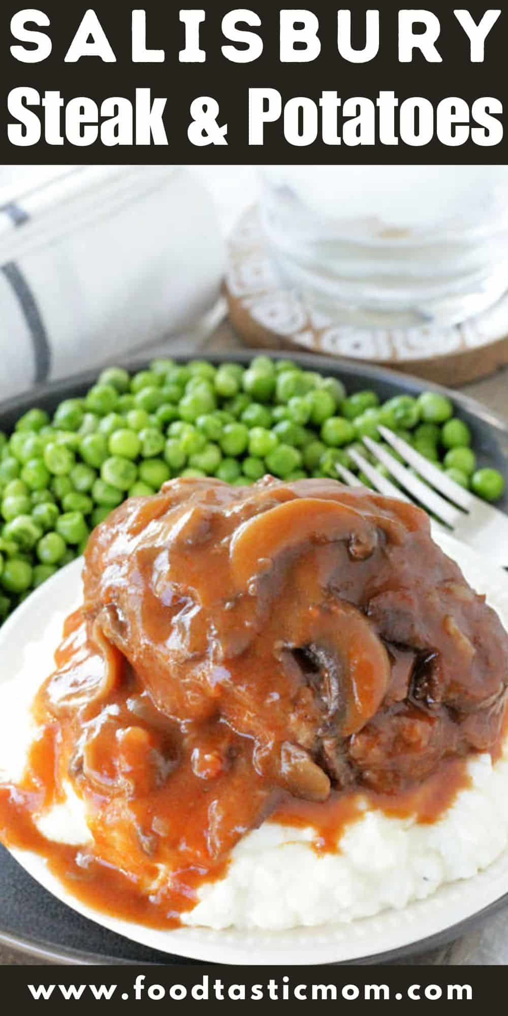 Salisbury steak and mashed potatoes is ultimate meat and potatoes comfort food. Made with lean ground beef and smothered with mushroom gravy. via @foodtasticmom