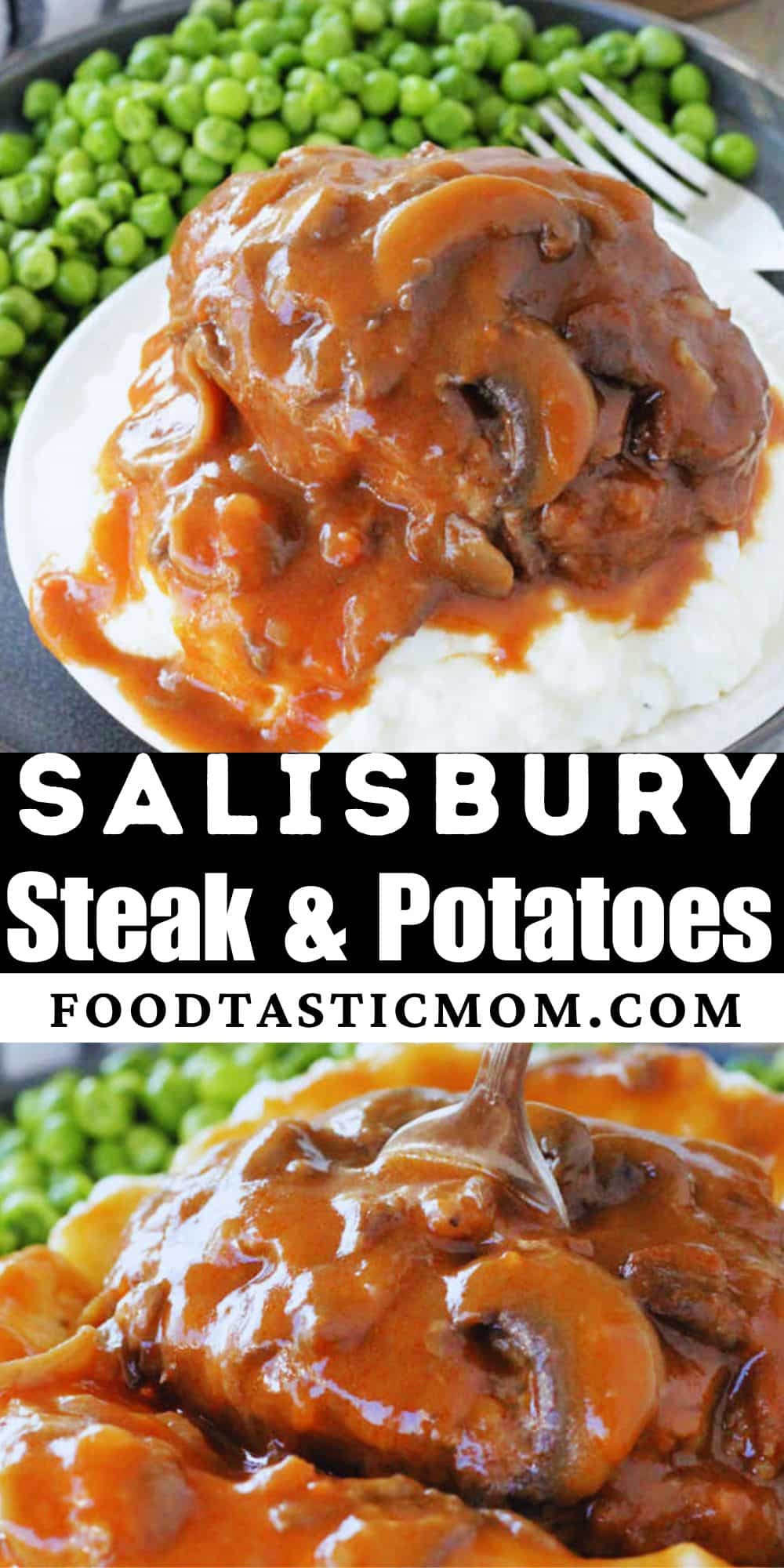 Salisbury steak and mashed potatoes is ultimate meat and potatoes comfort food. Made with lean ground beef and smothered with mushroom gravy. via @foodtasticmom