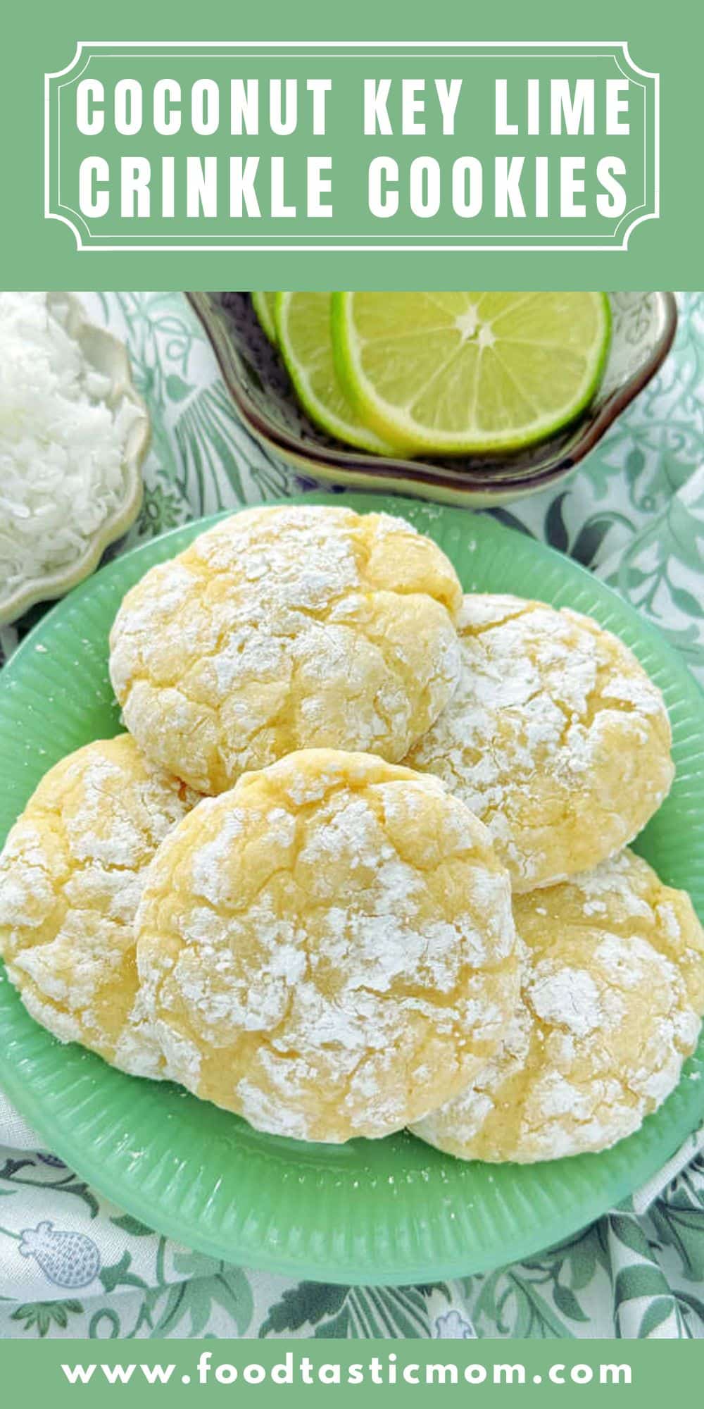Coconut Key Lime Crinkle Cookies are bursting with key lime flavor with a hint of sweet coconut. Perfect for any time of year! via @foodtasticmom
