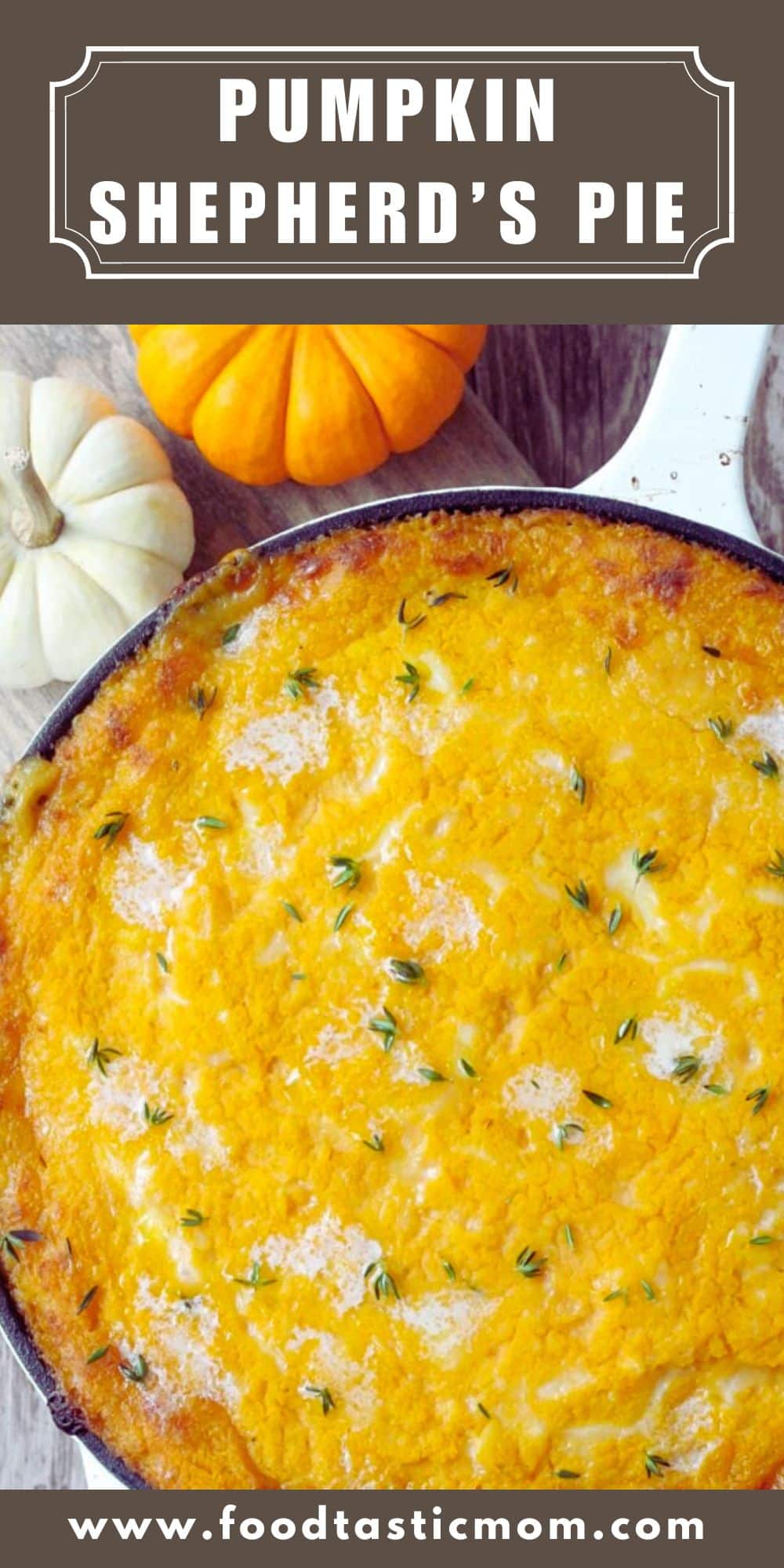 Shepherd's Pie gets an upgrade for fall - ground turkey, brussels sprouts and even a little cranberry sauce is topped with luscious pumpkin mashed potatoes in this Pumpkin Shepherd's Pie. via @foodtasticmom