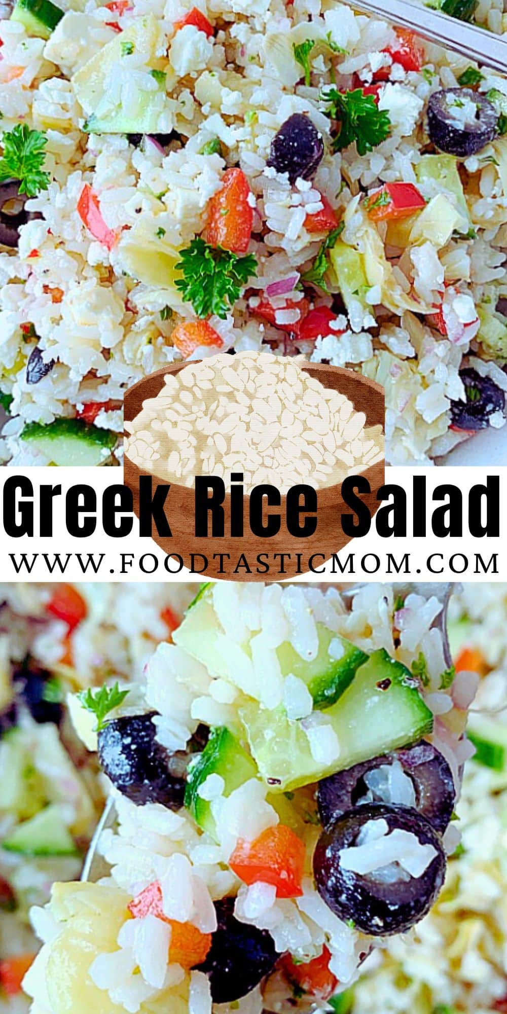 Greek Rice Salad starts with perfectly cooked rice and just might become your new favorite salad. It's also a gluten-free option to serve instead of pasta salad. via @foodtasticmom