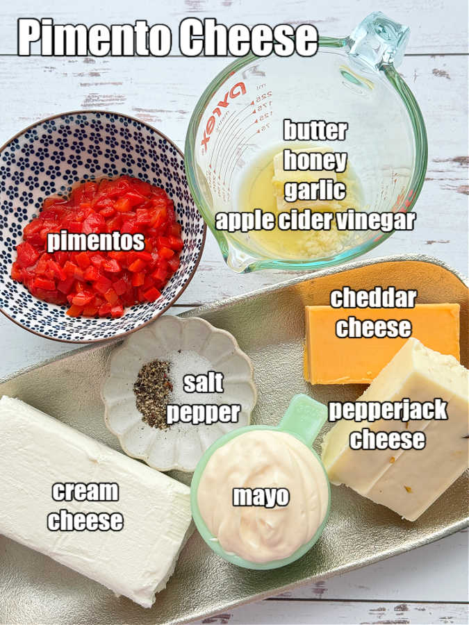 picture of all ingredients needed to make my pimento cheese dip recipe