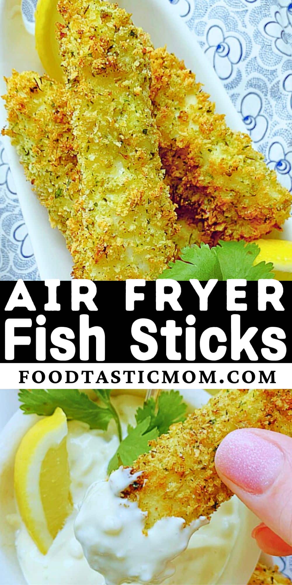 Air Fryer Fish Sticks taste so much better than boxed. They start with good quality white fish, coated with a mayo and egg mixture plus Panko bread crumbs. via @foodtasticmom