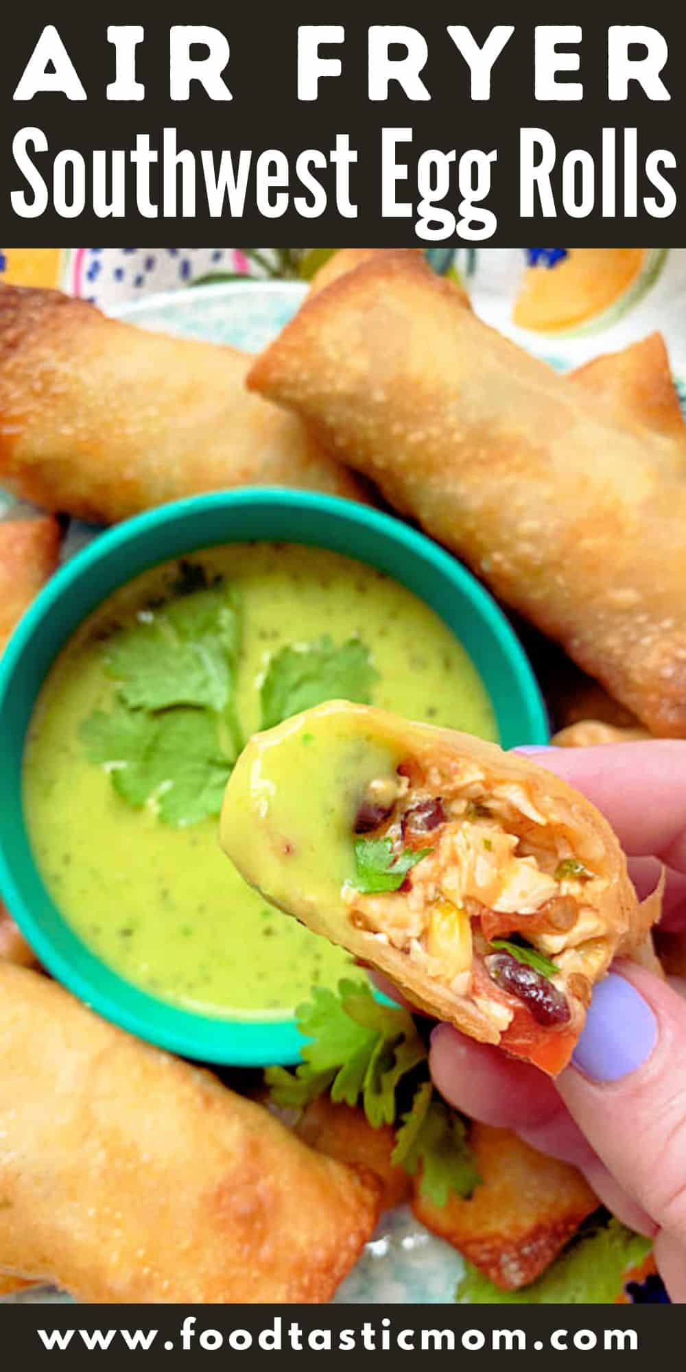 Air Fryer Southwest Egg Rolls are full of delicious southwest flavors - corn and beans are flavored with chipotle, lime and cilantro. via @foodtasticmom