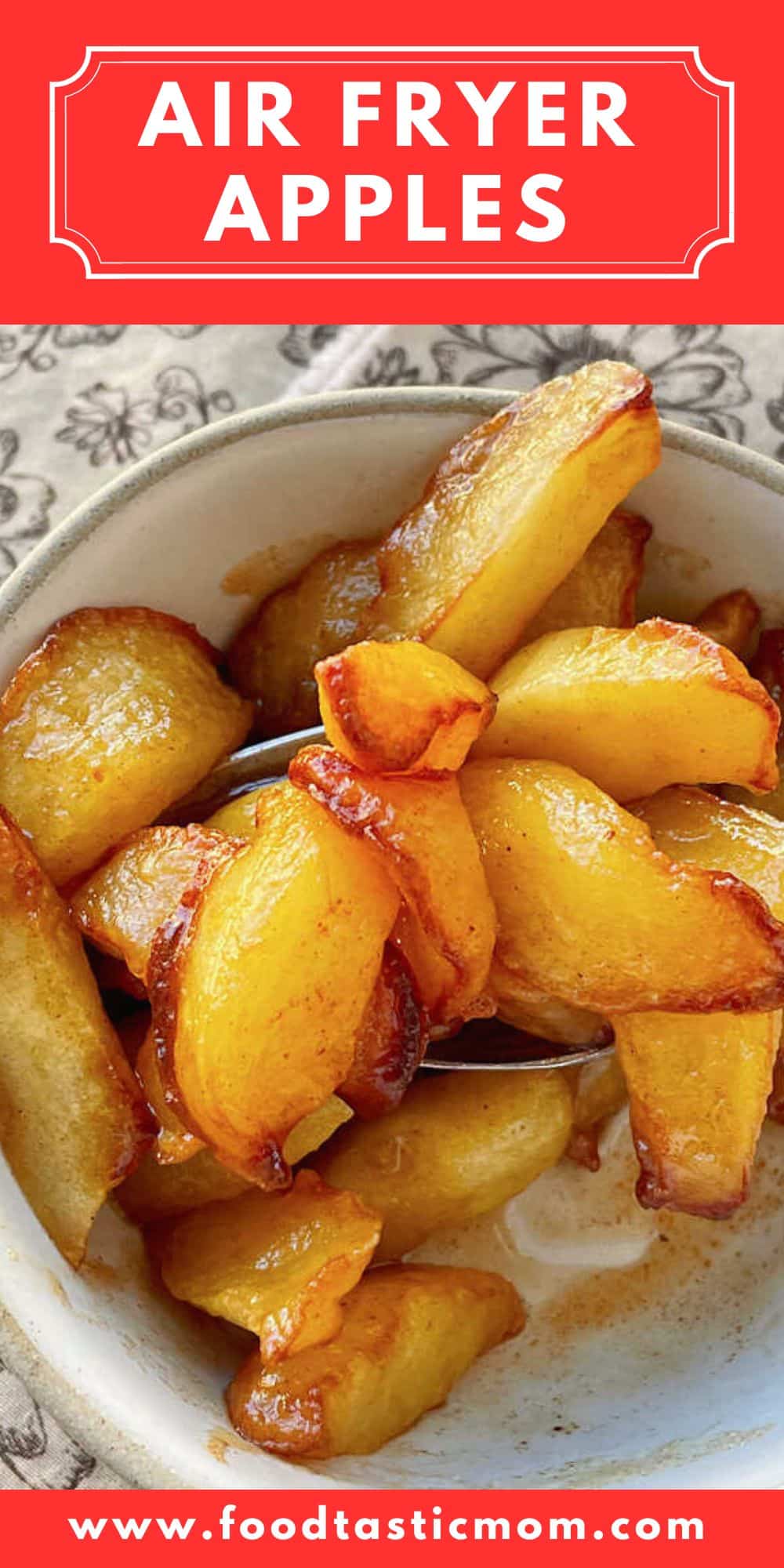 These Air Fryer Apples taste like those Cracker Barrel fried apples. The air fryer makes the apple slices tender and a simple sauce make them irresistible.  via @foodtasticmom