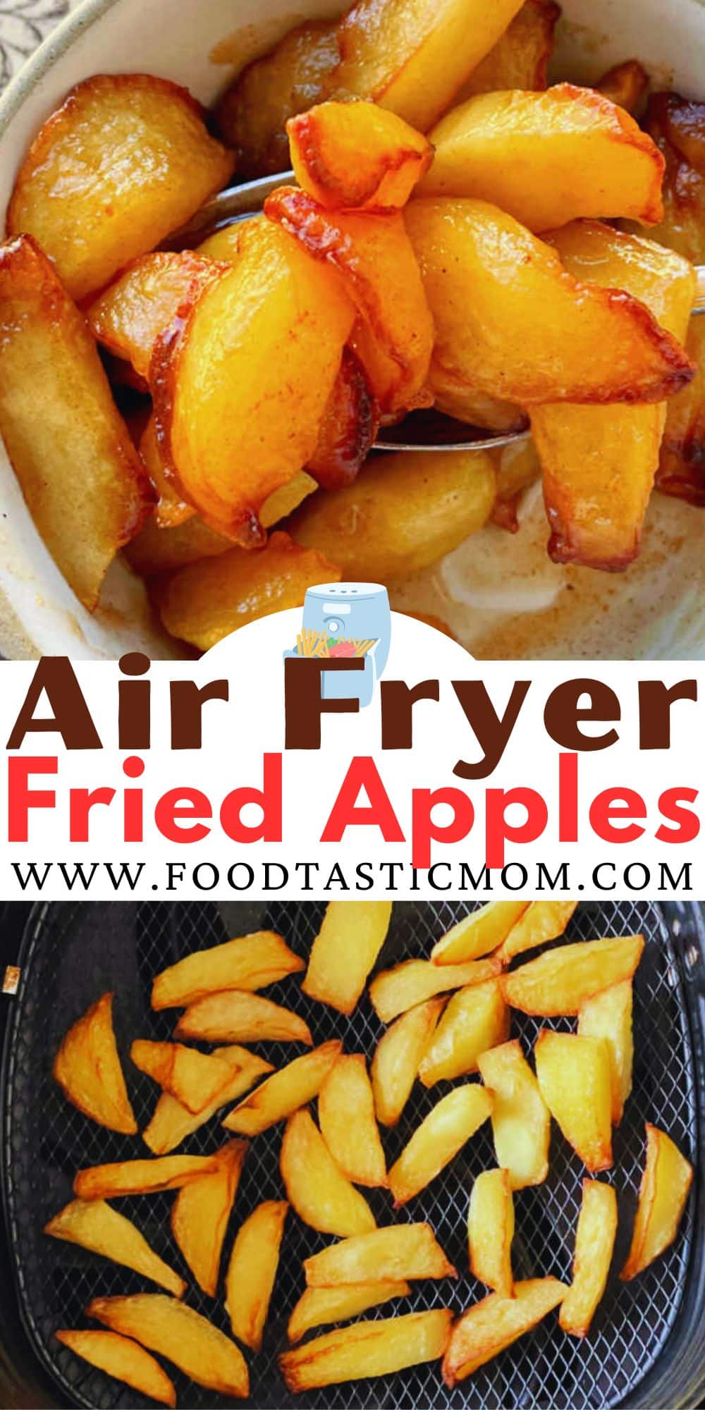 These Air Fryer Apples taste like those Cracker Barrel fried apples. The air fryer makes the apple slices tender and a simple sauce makes them irresistible.  via @foodtasticmom