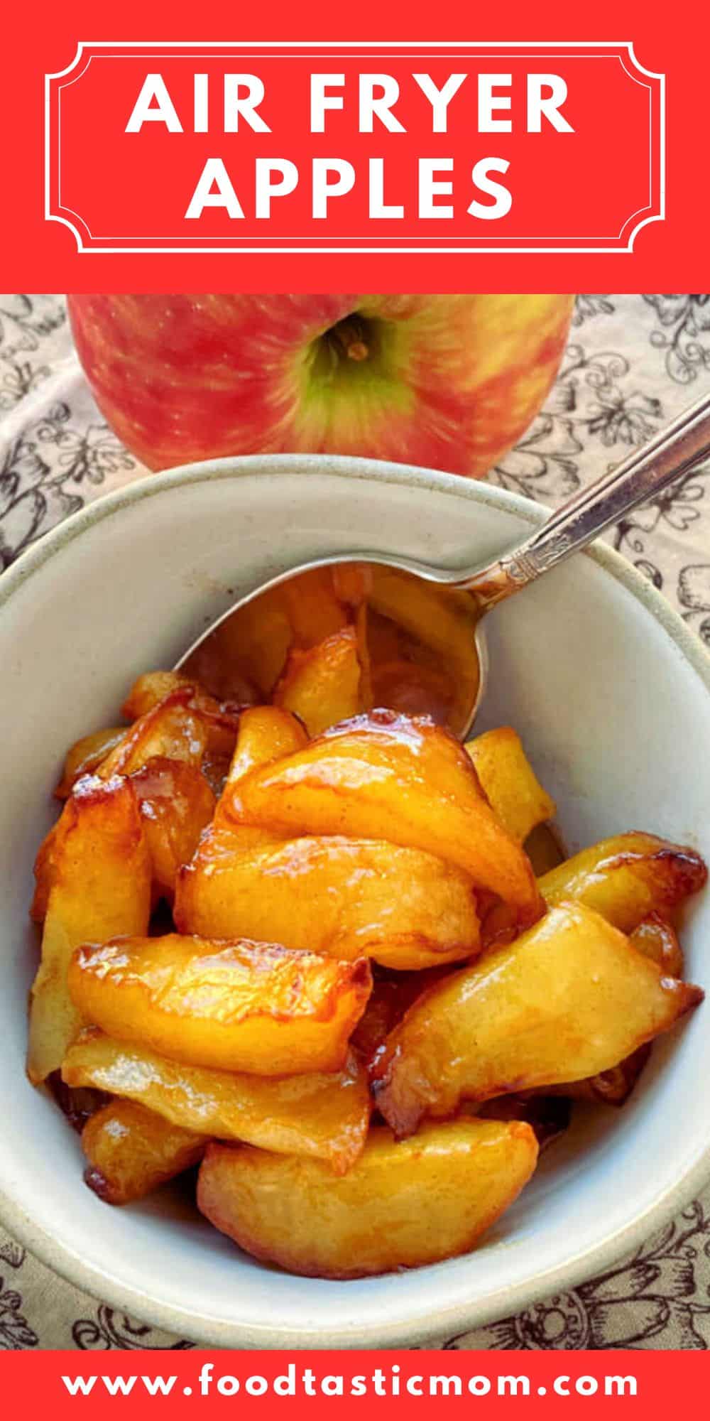 These Air Fryer Apples taste like those Cracker Barrel fried apples. The air fryer makes the apple slices tender and a simple sauce makes them irresistible.  via @foodtasticmom