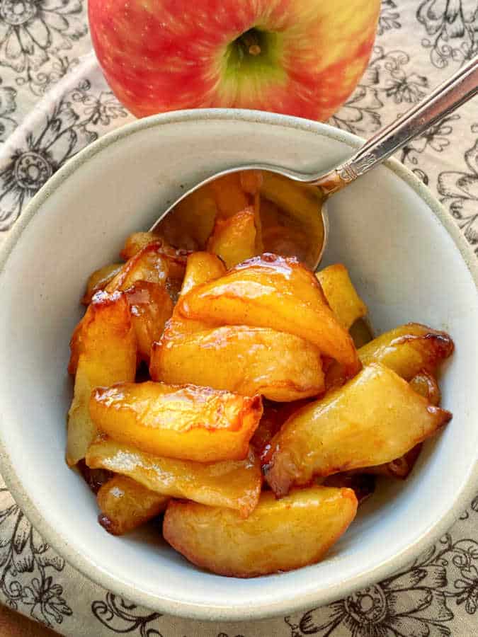 a small dish of air fryer apples, ready to eat