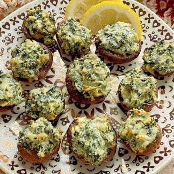 A surprisingly quick appetizer to make, you are sure to love these spinach, artichoke and goat cheese Air Fryer Stuffed Mushrooms.