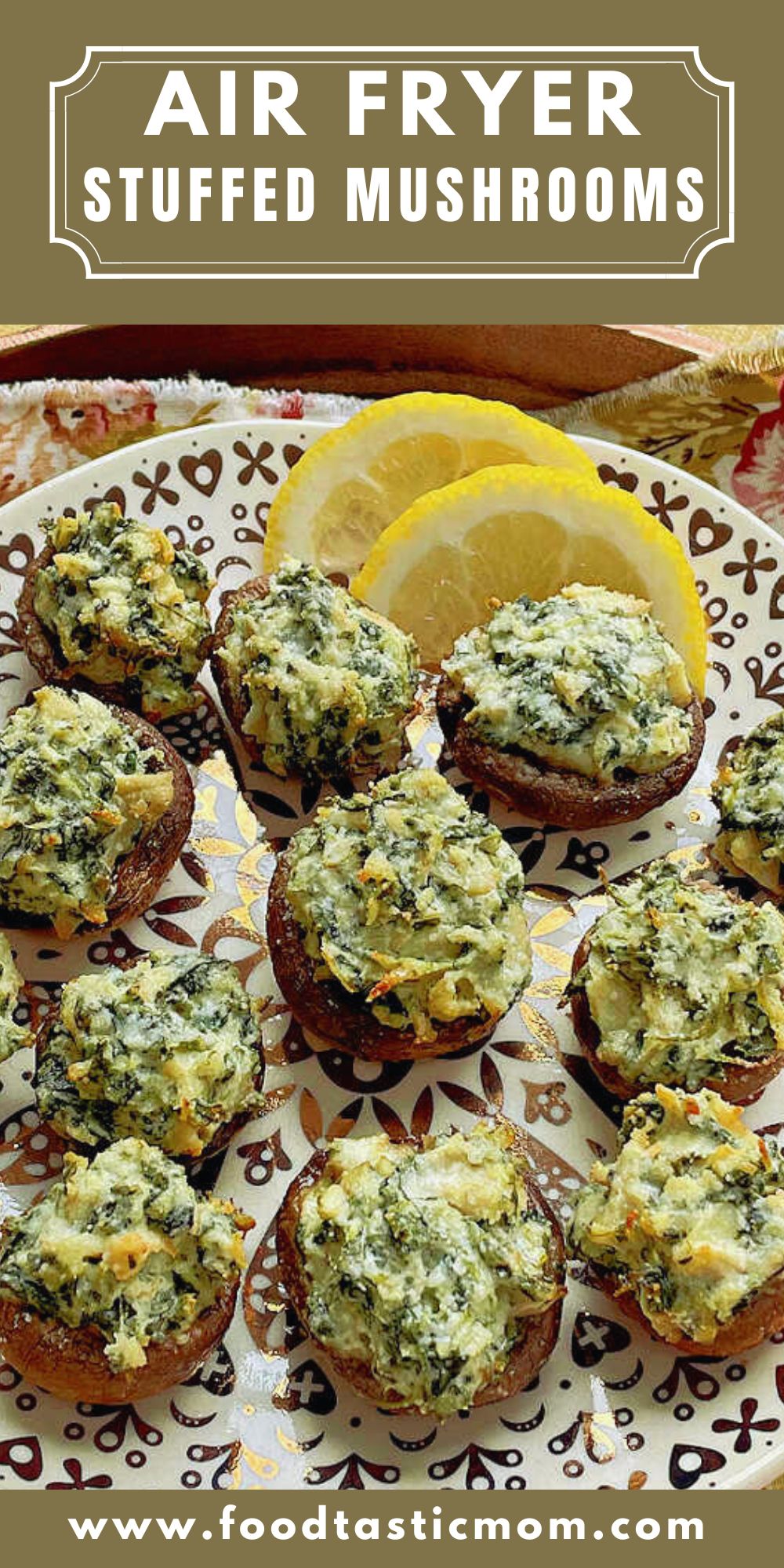 A surprisingly quick appetizer to make, you are sure to love these spinach, artichoke and goat cheese Air Fryer Stuffed Mushrooms. via @foodtasticmom