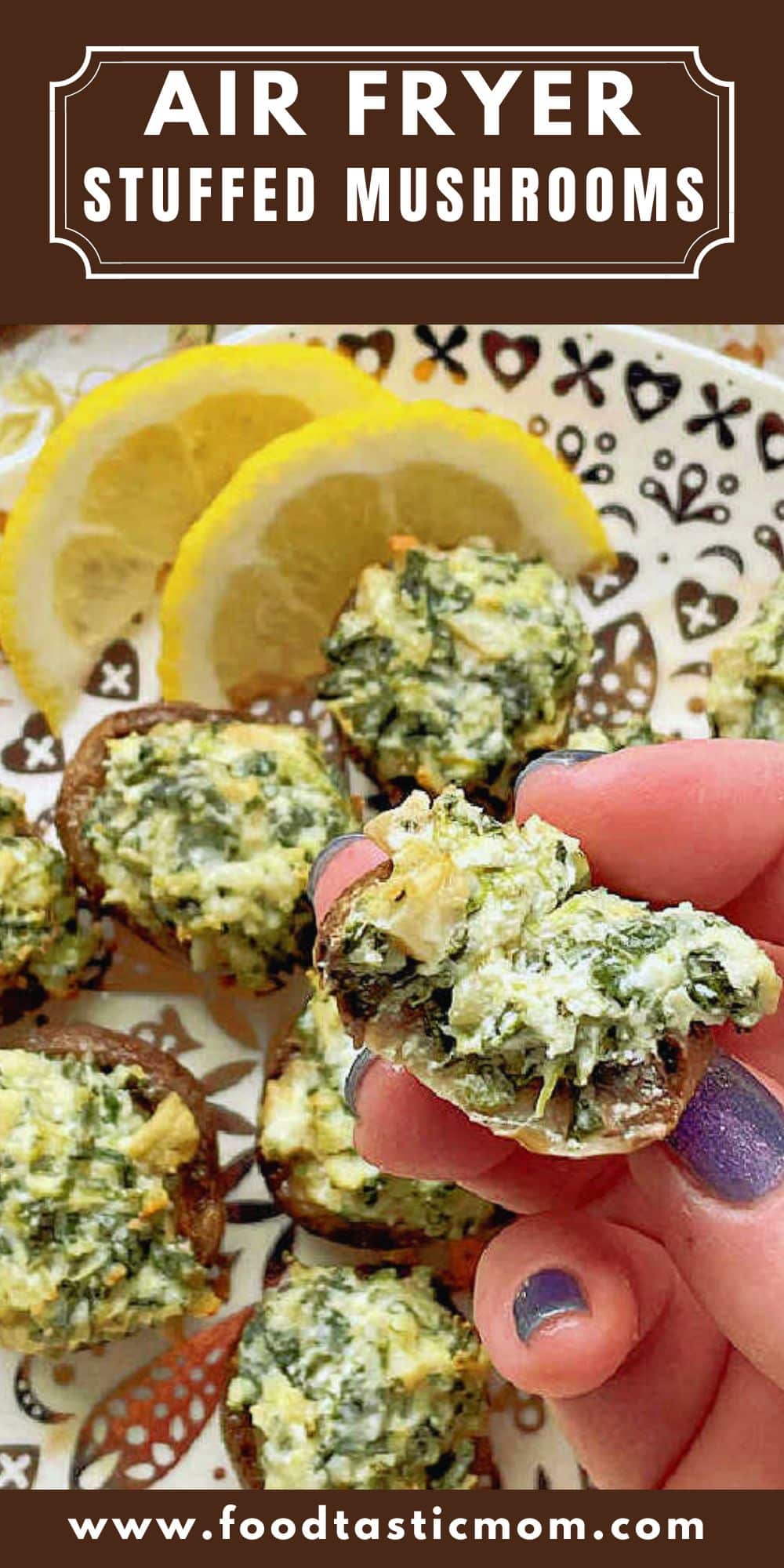 A surprisingly quick appetizer to make, you are sure to love these spinach, artichoke and goat cheese Air Fryer Stuffed Mushrooms. via @foodtasticmom