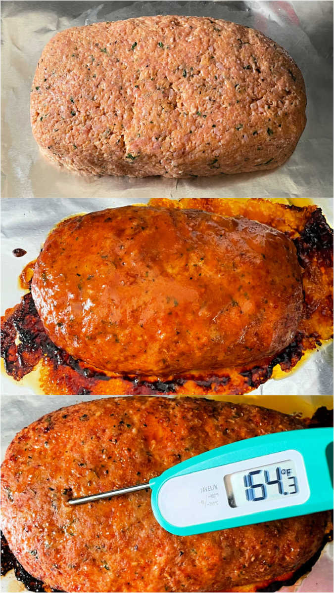 picture collage showing ham loaf before and after baking