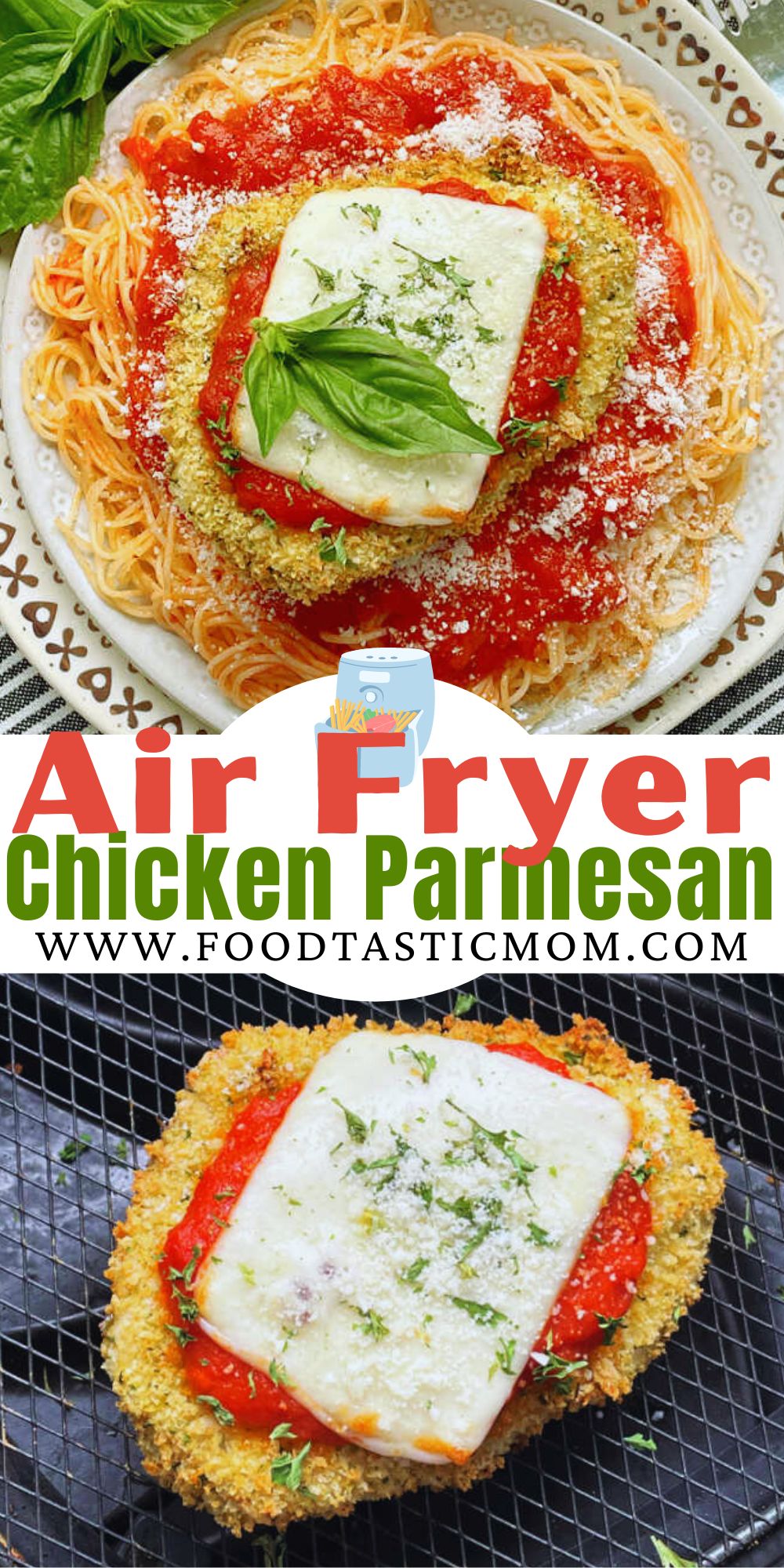 Make Chicken Parm better than a restaurant thanks to this recipe for Air Fryer Chicken Parmesan. So delish, healthy and ready in a flash! via @foodtasticmom