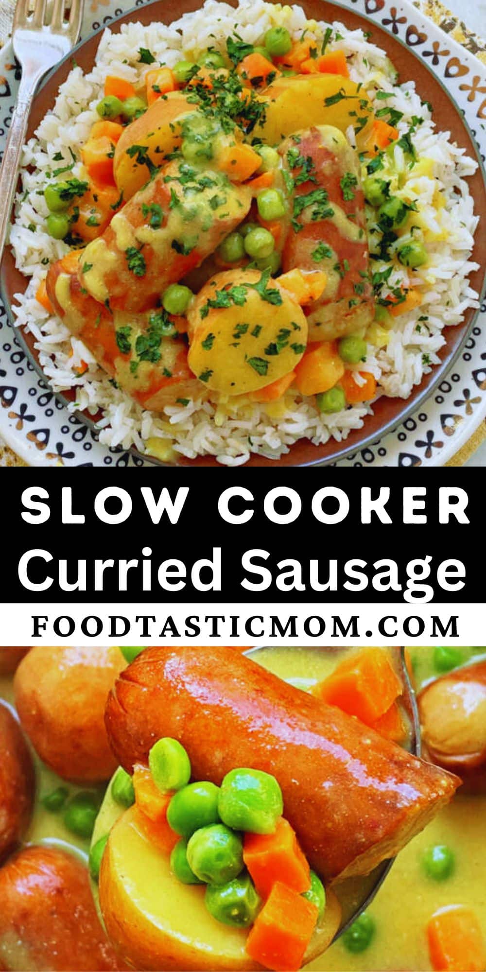 This recipe for Slow Cooker Curried Sausage uses an innovative method to thicken its luscious and super simple curry sauce. via @foodtasticmom