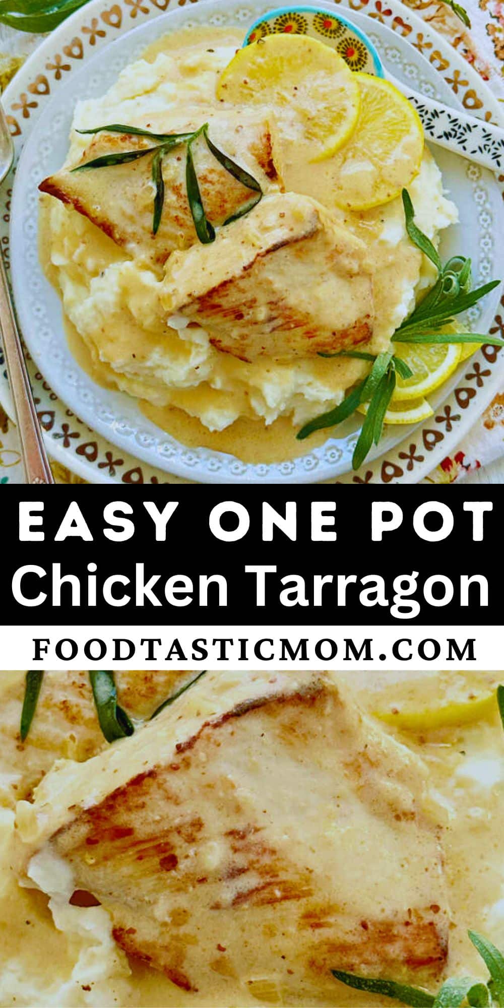 This beautiful chicken tarragon recipe has a creamy sauce which includes fresh tarragon, white wine, lemon, cream and Dijon mustard. via @foodtasticmom