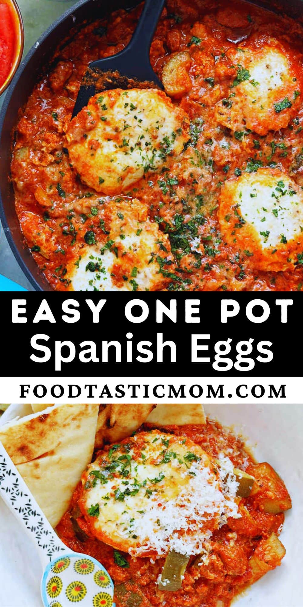 Spanish style eggs are full of flavor, simple to make and perfect for breakfast, brunch or dinner. Serve with tortillas, potatoes or rice. via @foodtasticmom