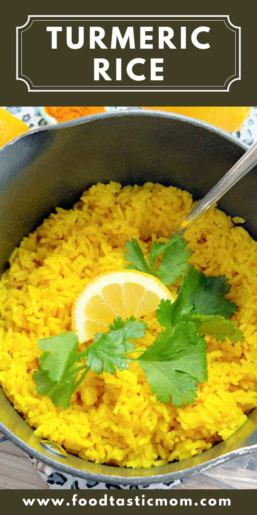 Turmeric Rice is an easy and colorful side dish. The rice is fragrant and delicious with turmeric, garlic, butter and fresh lemon juice. via @foodtasticmom