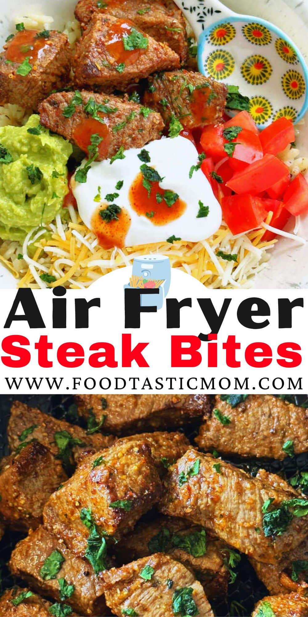 Air Fryer Steak Bites are an economical choice to make a pricier steak feed more people. They are so quick to make and perfectly cooked! via @foodtasticmom