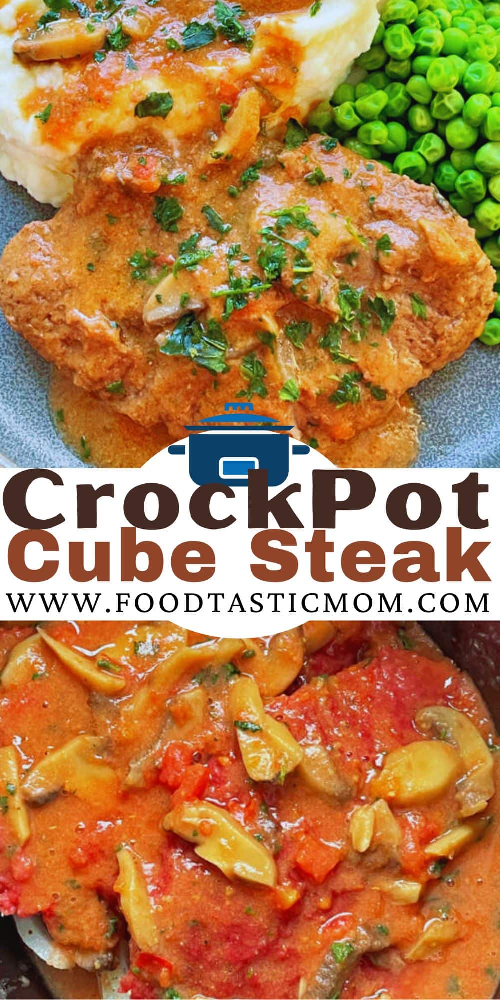 Crock Pot Cube Steak uses all natural ingredients (no envelopes) to make the most tender steak and luscious mushroom gravy. via @foodtasticmom