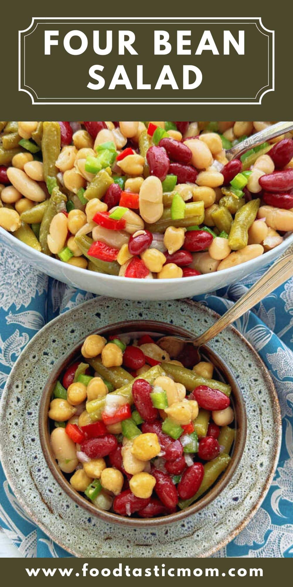 4 Bean Salad is a nutritious salad that can be made ahead. Economical, packed with protein and fiber, it's a perfect side dish for picnics and potlucks. via @foodtasticmom