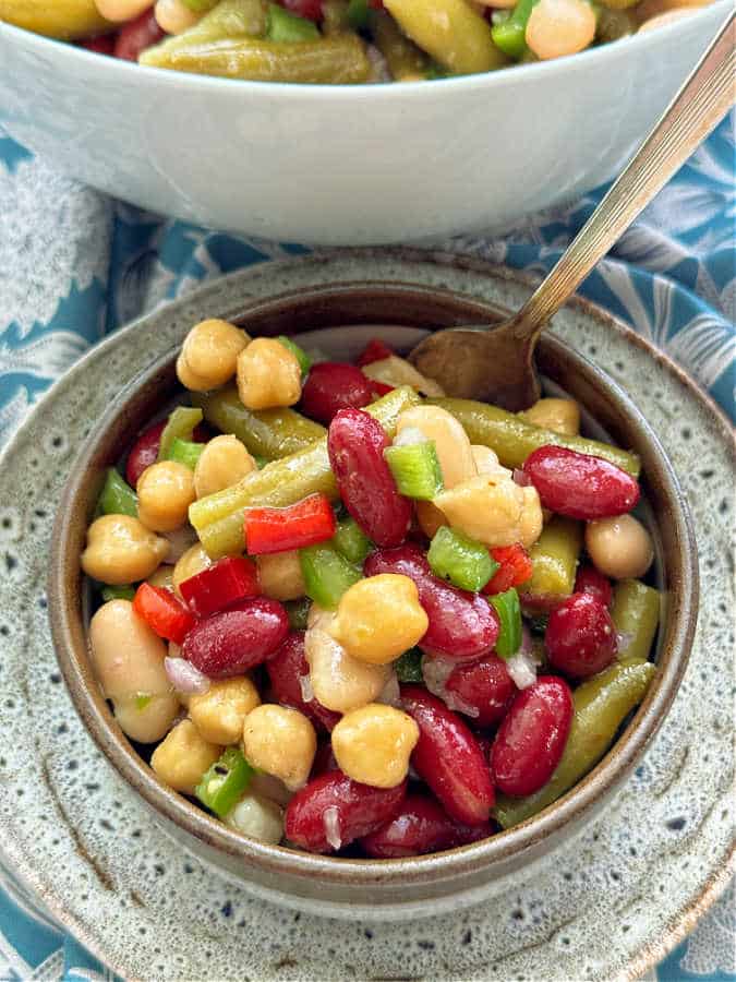 a small bowl of 4 bean salad, ready to eat
