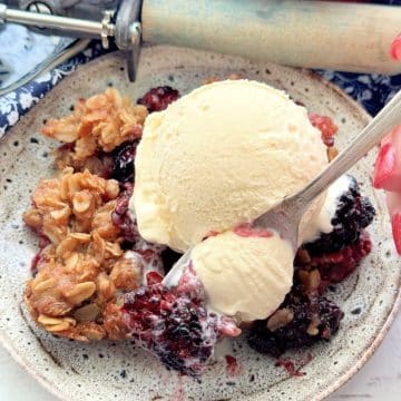 There's nothing like indulging in my Blackberry Crisp, with the best crunchy oat topping, fresh blackberries and a big scoop of vanilla ice cream.