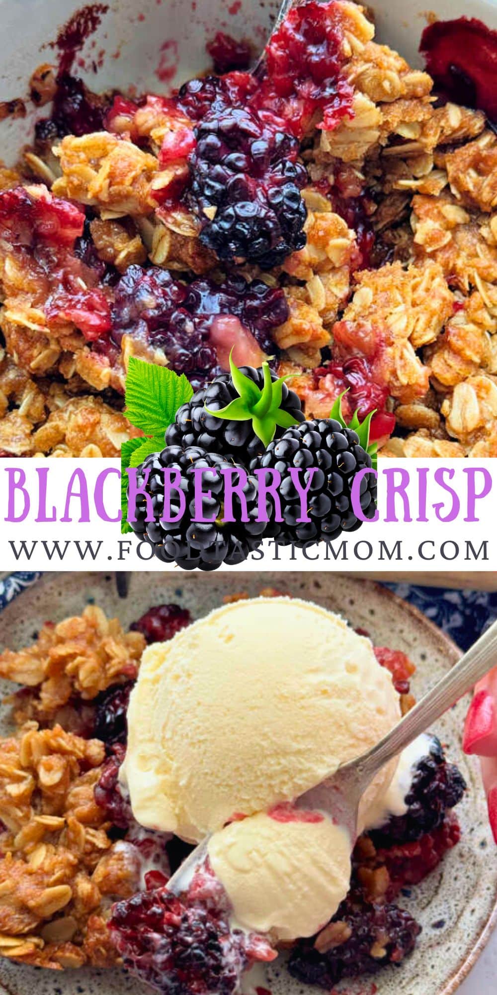 There's nothing like indulging in my Blackberry Crisp, with the best crunchy oat topping, fresh blackberries and a big scoop of vanilla ice cream. via @foodtasticmom