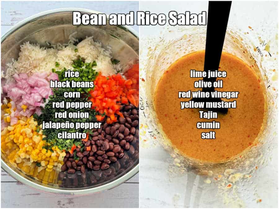 picture of all ingredients needed to make bean and rice salad