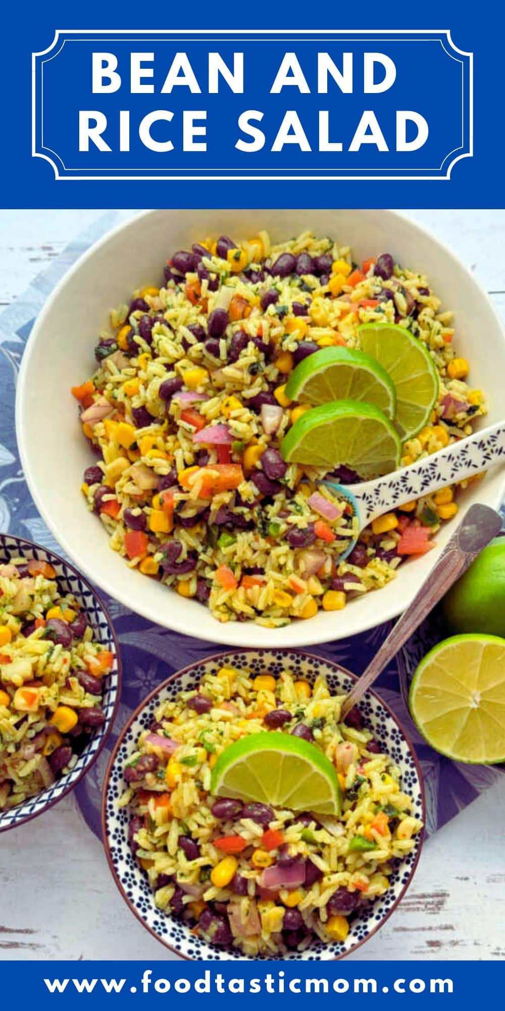 White rice and black beans combine with fresh ingredients and a unique dressing for this crowd pleasing and healthy Bean and Rice Salad. via @foodtasticmom