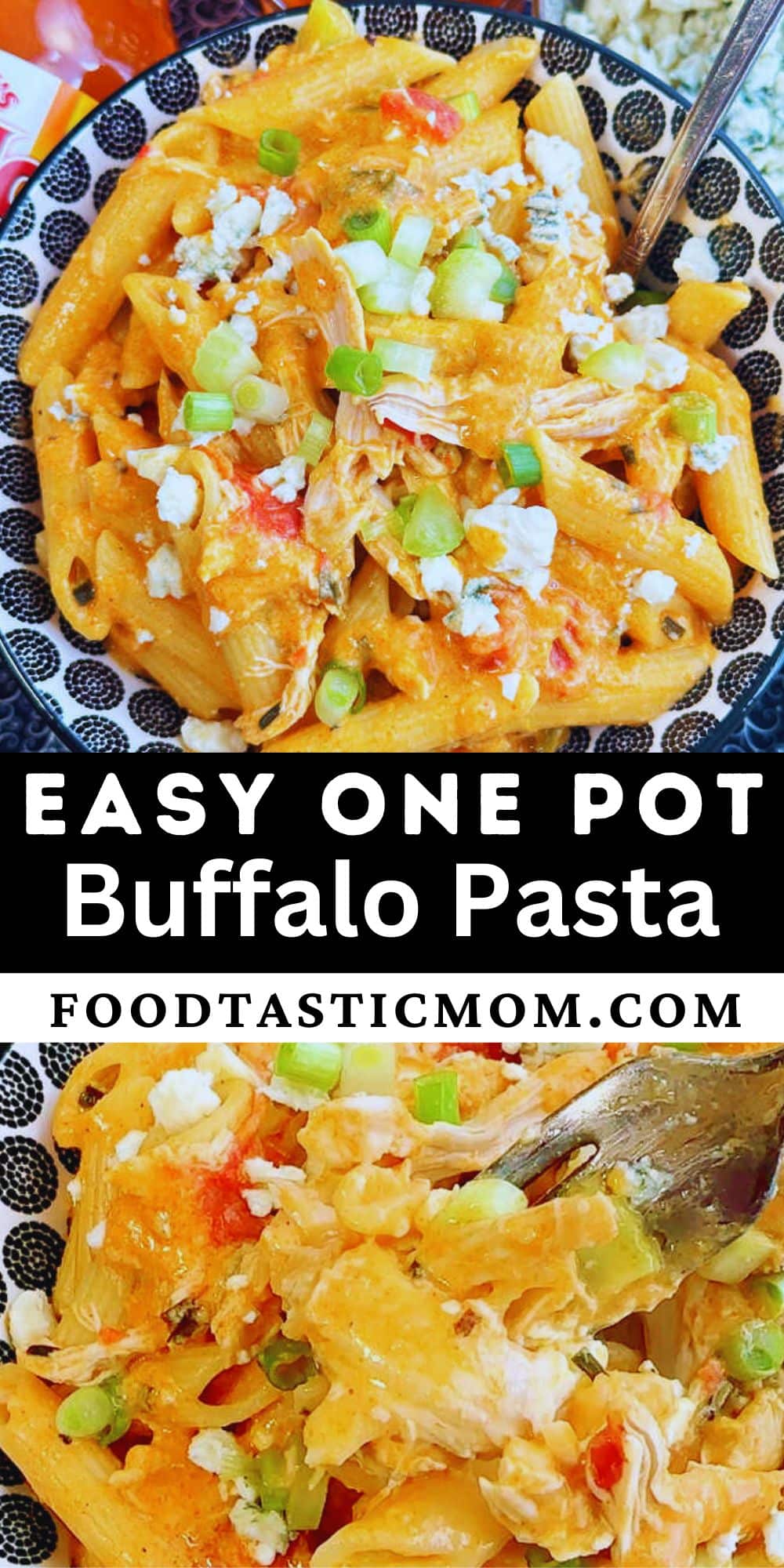 Spice up your weeknight dinner with this delicious and easy one pot buffalo chicken pasta recipe. Made with just a few simple ingredients, this dish is sure to become a family favorite! via @foodtasticmom