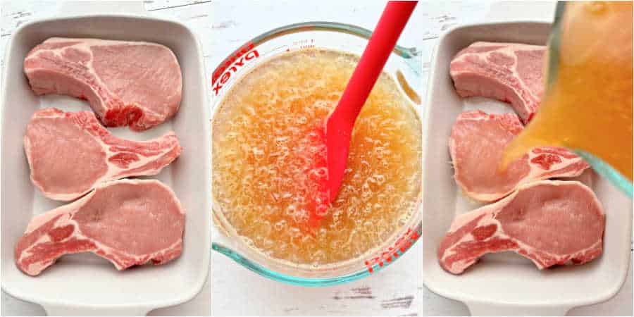 pictures showing how to make the brine for pork chops