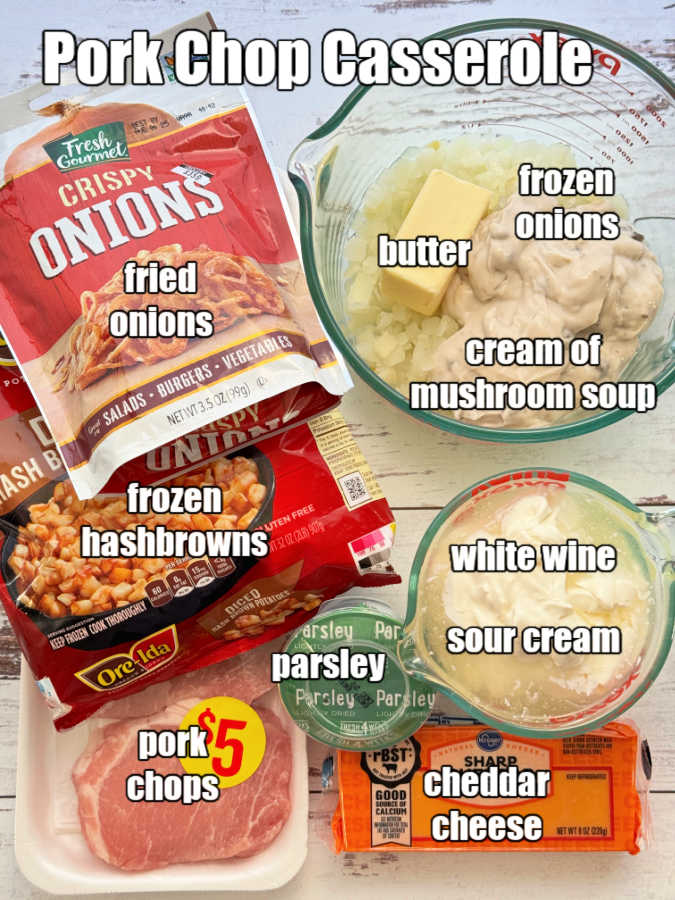 picture of ingredients needed to make pork chop casserole