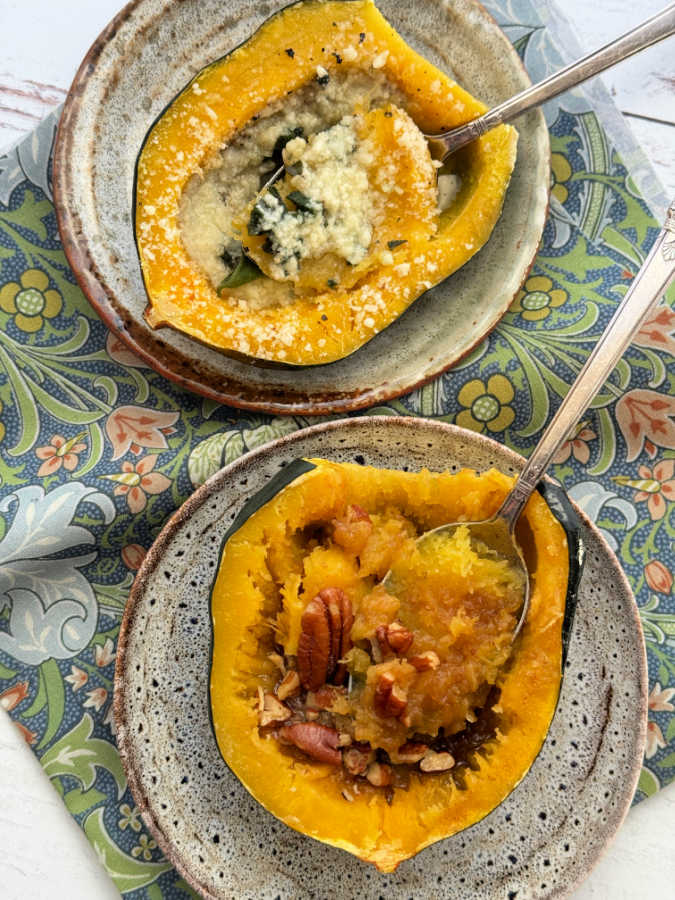 plated sweet and savory microwaved acorn squash