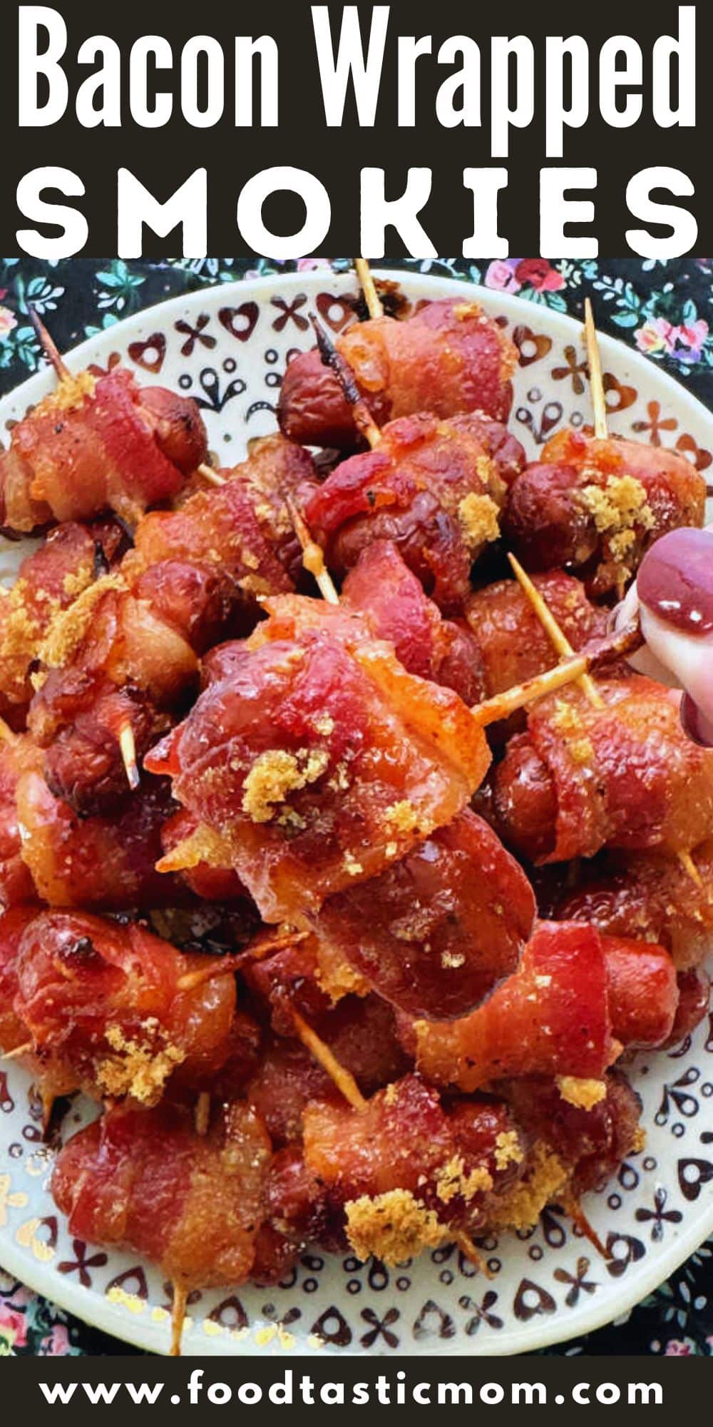 Bacon Wrapped Smokies or lil smokies are a classic appetizer made even better by basting with brown sugar, butter and bourbon. via @foodtasticmom