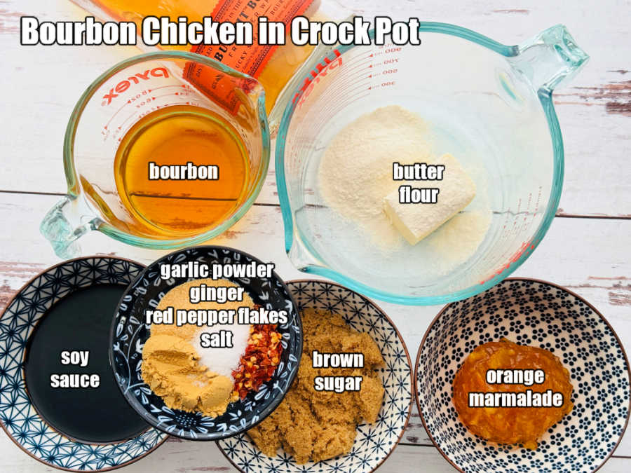 picture of ingredients needed to make Crockpot Bourbon Chicken 