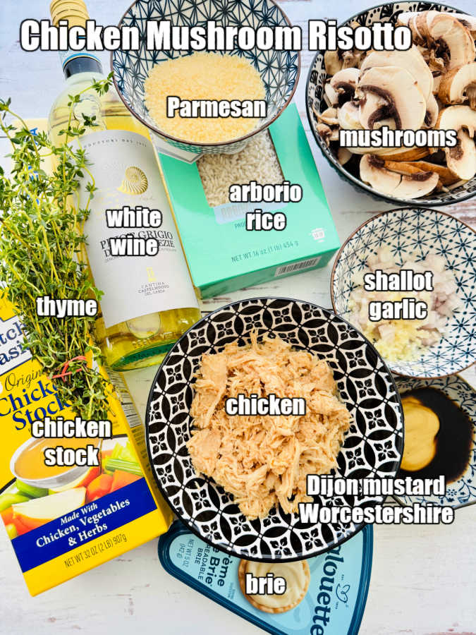 picture of ingredients needed to make chicken mushroom risotto