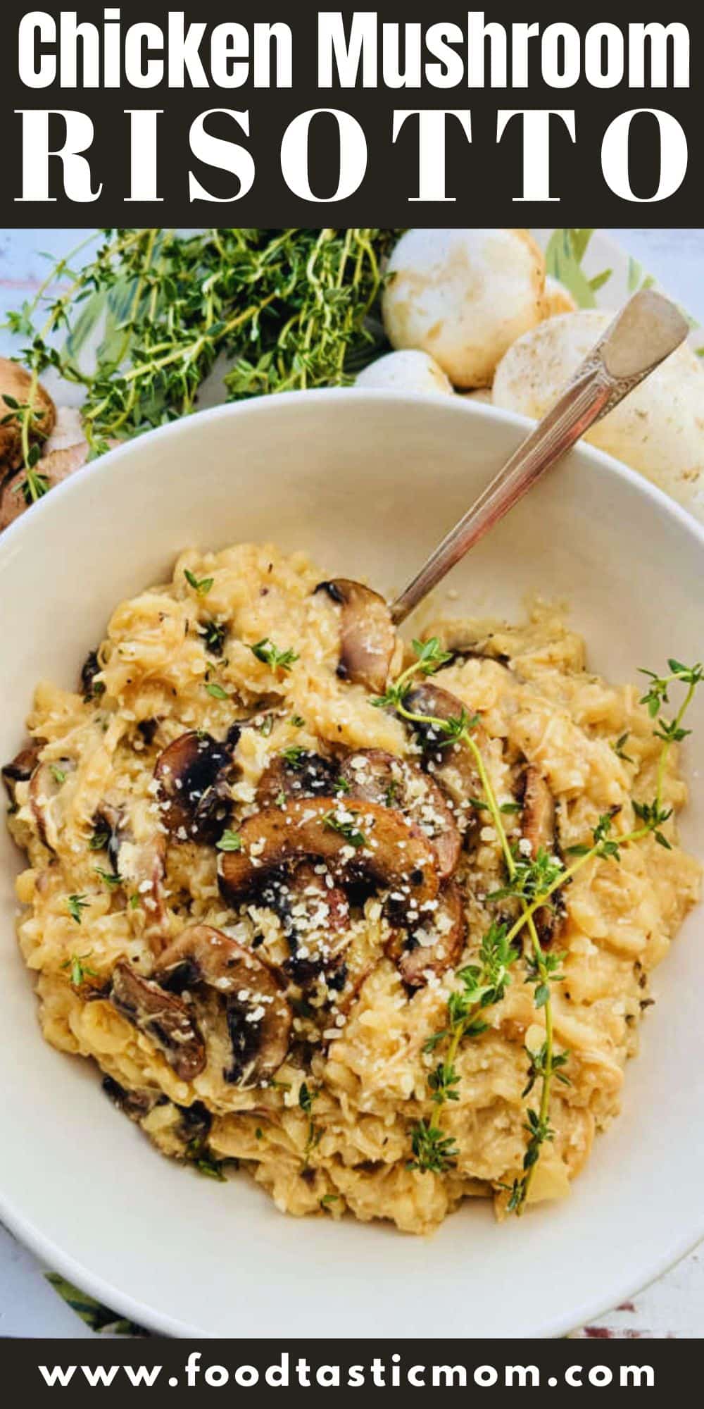 My chicken mushroom risotto recipe has a sophisticated flavor with dry white wine, Dijon mustard, and creamy brie. It's perfect for date nights. via @foodtasticmom