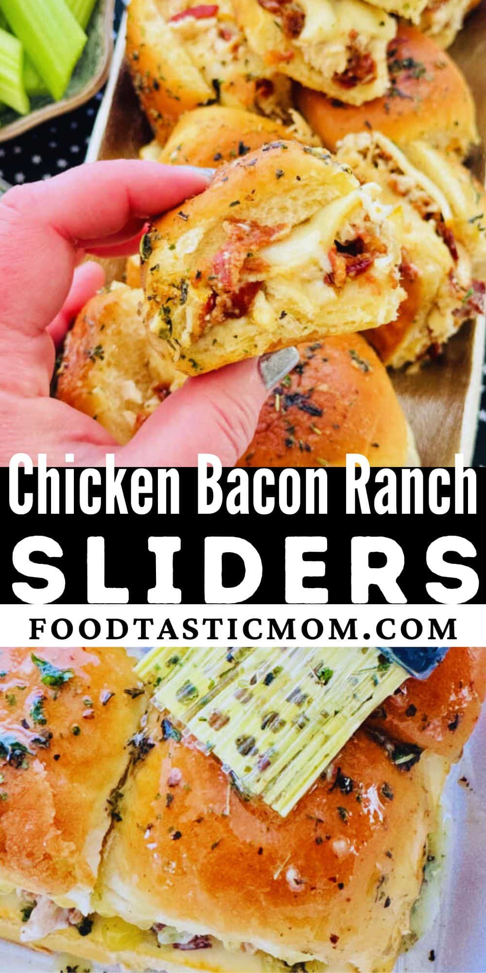 Chicken Bacon Ranch Sliders are perfect for leftover chicken. These little sandwiches can feed a lot of people and are always a huge hit. via @foodtasticmom