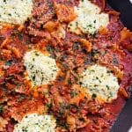 one pot lasagna in the pan, ready to serve