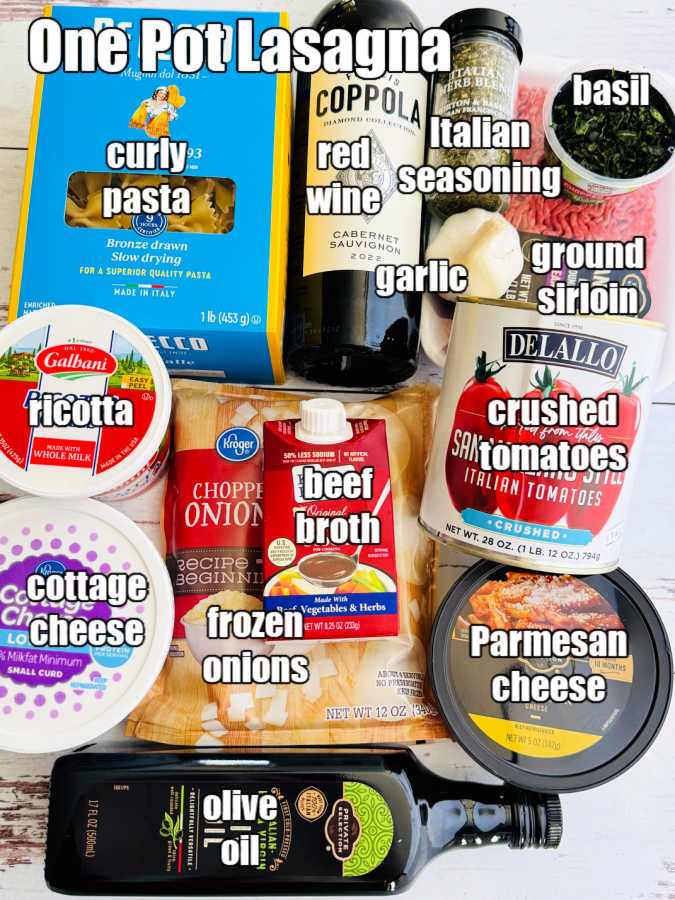 picture of ingredients needed to make one pot lasagna