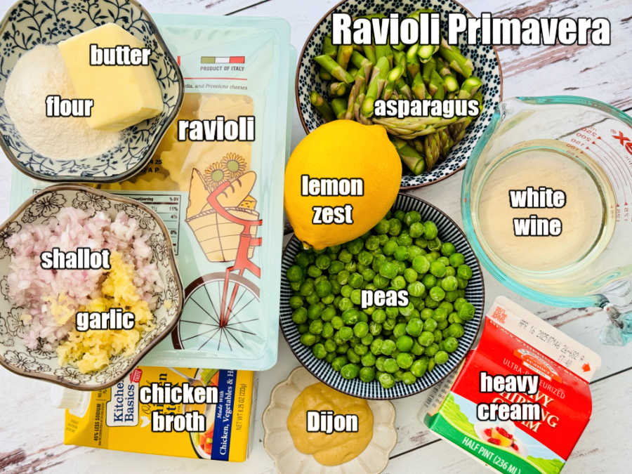 picture of ingredients needed to make ravioli primavera