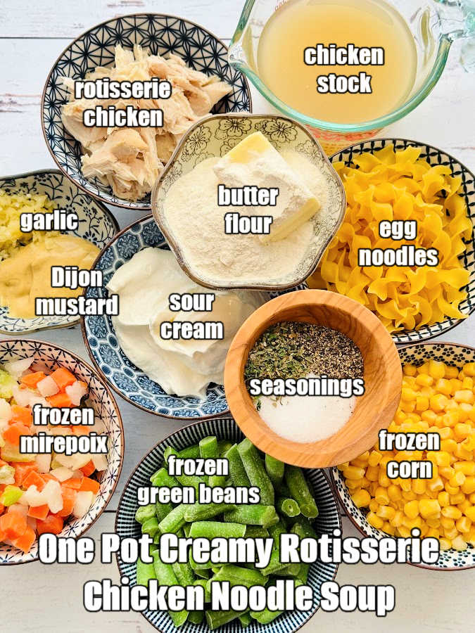 picture of ingredients needed to make rotisserie chicken soup