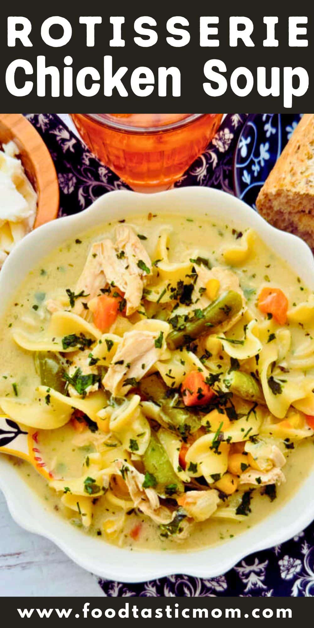 This easy and creamy rotisserie chicken noodle soup is made in one pot. This hearty soup is surprisingly quick to make! And the creamy broth makes this the ultimate comfort food. via @foodtasticmom